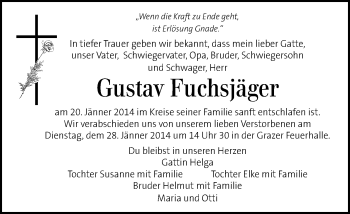 Traueranzeige von Gustav Fuchsjäger von Kleine Zeitung