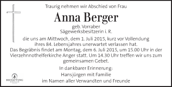 Traueranzeige von Anna Berger von Kleine Zeitung