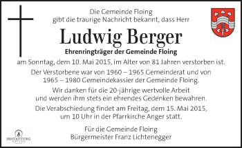 Traueranzeige von Ludwig Berger von Kleine Zeitung