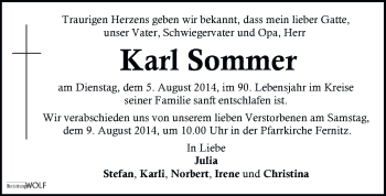Traueranzeige von Karl Sommer von Kleine Zeitung
