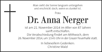 Traueranzeige von Anna Nerger von Kleine Zeitung