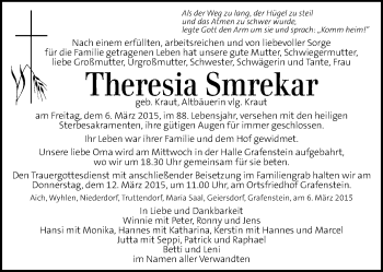 Traueranzeige von Theresia Smrekar von Kleine Zeitung