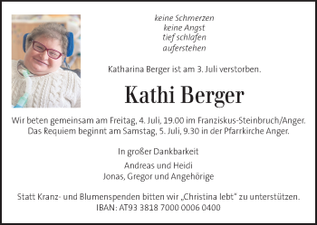 Traueranzeige von Kathi Berger von Kleine Zeitung