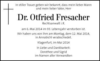 Traueranzeige von Otfried Fresacher von Kleine Zeitung