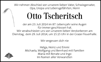 Traueranzeige von Otto Tscheritsch von Kleine Zeitung
