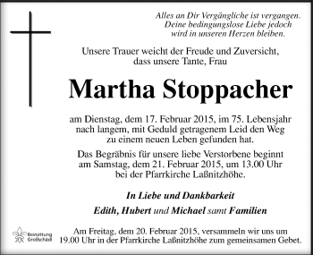 Traueranzeige von Martha Stoppacher von Kleine Zeitung
