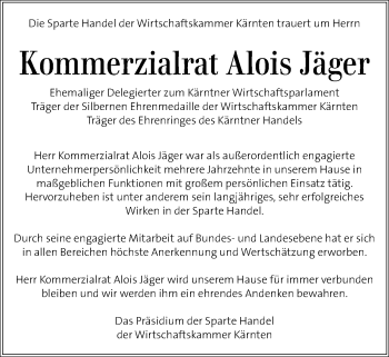 Traueranzeige von Alois Jäger von Kleine Zeitung