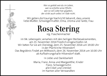 Traueranzeige von Rosa Stering von Kleine Zeitung