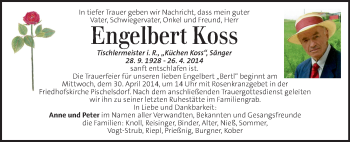 Traueranzeige von Engelbert Koss von Kleine Zeitung