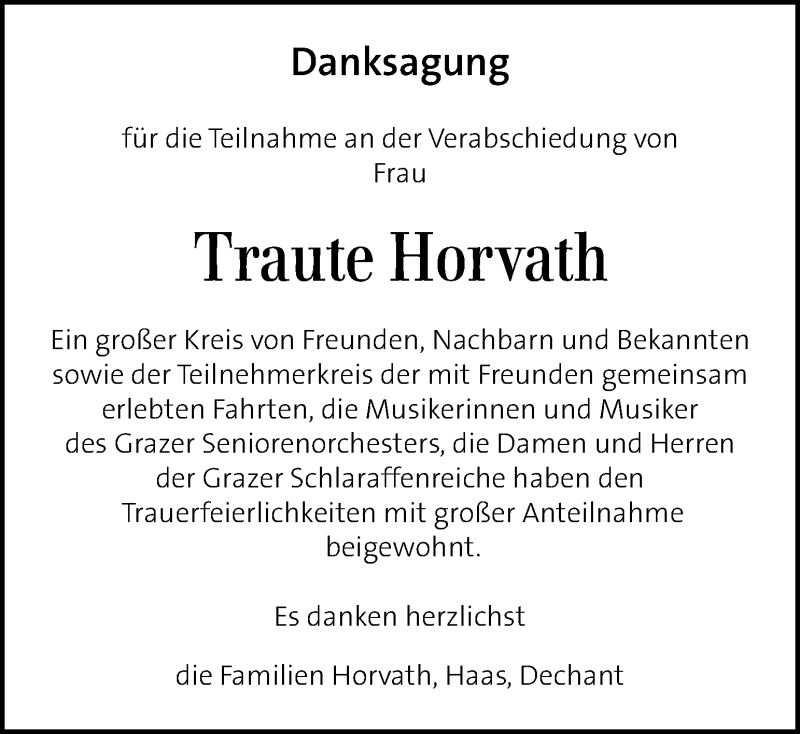  Traueranzeige für Traute Horvath vom 04.07.2014 aus Kleine Zeitung