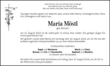 Traueranzeige von Maria Möstl von Kleine Zeitung