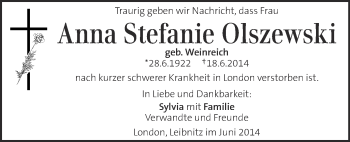 Traueranzeige von Anna Stefanie Olszewski von Kleine Zeitung