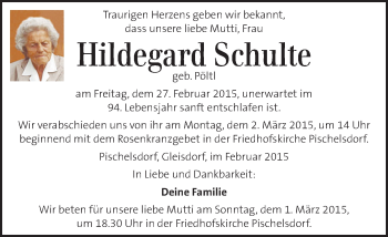 Traueranzeige von Hildegard Schulte von Kleine Zeitung