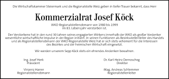 Traueranzeige von Josef Köck von Kleine Zeitung