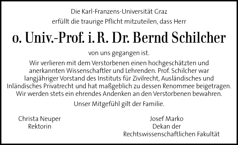  Traueranzeige für Bernd Schilcher vom 06.06.2015 aus Kleine Zeitung