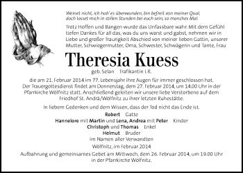 Traueranzeige von Theresia Kuess von Kleine Zeitung