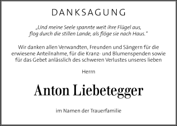Traueranzeige von Anton Liebetegger von Kleine Zeitung