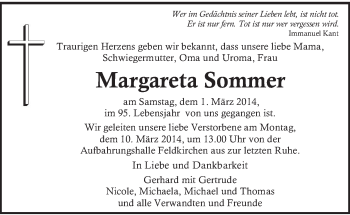 Traueranzeige von Margareta Sommer von Kleine Zeitung