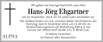 Traueranzeige von Hans-Jörg Ehgartner von Kleine Zeitung