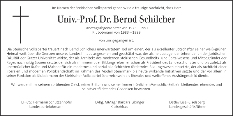  Traueranzeige für Bernd Schilcher vom 03.06.2015 aus Kleine Zeitung
