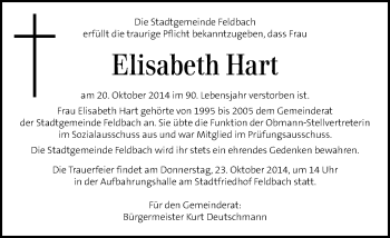 Traueranzeige von Elisabeth Hart von Kleine Zeitung