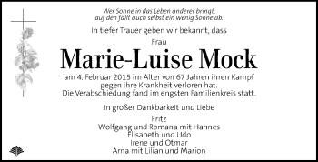 Traueranzeige von Marie-Luise Mock von Kleine Zeitung