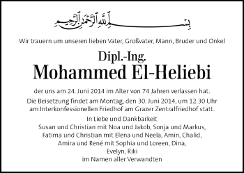 Traueranzeige von Mohammed El-Heliebi von Kleine Zeitung