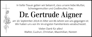 Traueranzeige von Gertrude Aigner von Kleine Zeitung