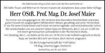 Traueranzeige von Josef Maier von Kleine Zeitung