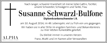 Traueranzeige von Susanne Schwarzl-Bulfone von Kleine Zeitung