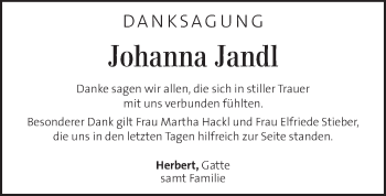 Traueranzeige von Johanna Jandl von Kleine Zeitung