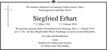 Traueranzeige von Siegfried Erhart von Kleine Zeitung