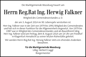 Traueranzeige von Herwig Falkner von Kleine Zeitung