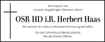 Traueranzeige von Herbert Haas von Kleine Zeitung