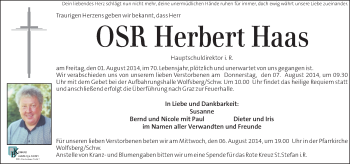 Traueranzeige von Herbert Haas von Kleine Zeitung