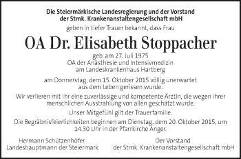 Traueranzeige von Elisabeth Stoppacher  von Kleine Zeitung