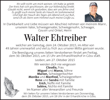 Traueranzeige von Walter Ehtreiber von Kleine Zeitung