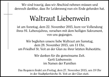 Traueranzeige von Waltraut Liebenwein von Kleine Zeitung