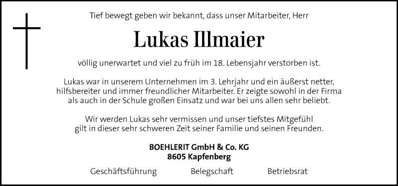  Traueranzeige für Lukas Illmaier vom 11.11.2015 aus Kleine Zeitung