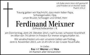 Traueranzeige von Ferdinand Meixner von Kleine Zeitung