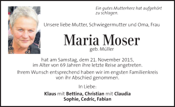 Traueranzeige von Maria Moser von Kleine Zeitung