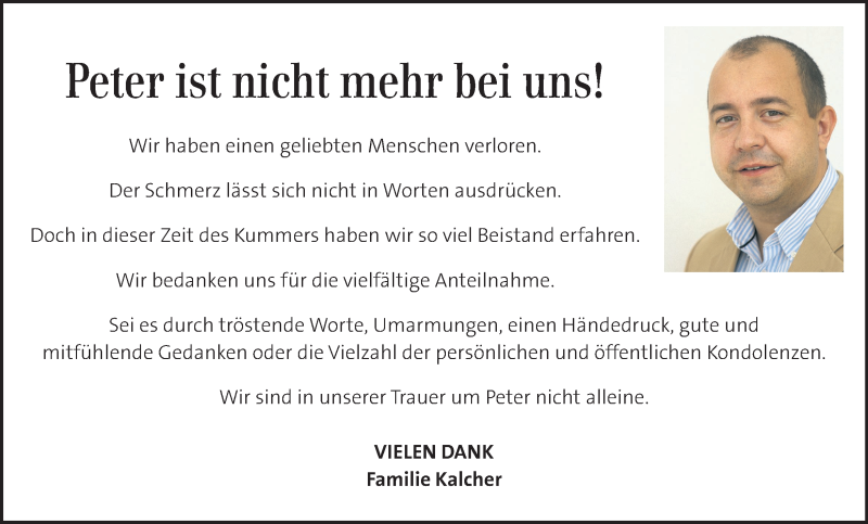  Traueranzeige für Peter Kalcher vom 31.07.2015 aus Kleine Zeitung