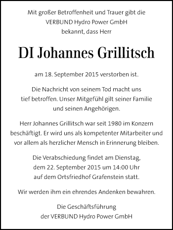 Traueranzeige von Johannes Grillitsch von Kleine Zeitung