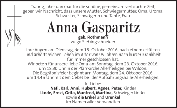 Traueranzeige von Anna Gasparitz von Kleine Zeitung