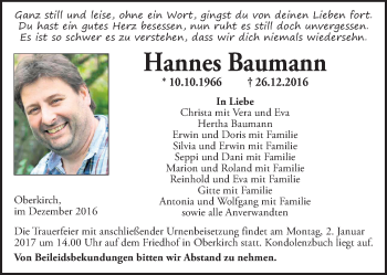 Traueranzeige von Hannes Baumann von Kleine Zeitung