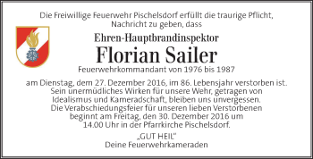 Traueranzeige von Florian Sailer von Kleine Zeitung