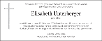 Traueranzeige von Elisabeth Unterberger von Kleine Zeitung
