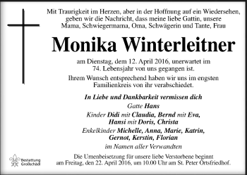 Traueranzeige von Monika Winterleitner von Kleine Zeitung
