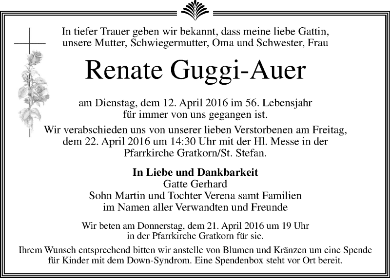  Traueranzeige für Renate Guggi-Auer vom 20.04.2016 aus Kleine Zeitung