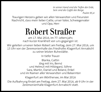 Traueranzeige von Robert Straßer von Kleine Zeitung